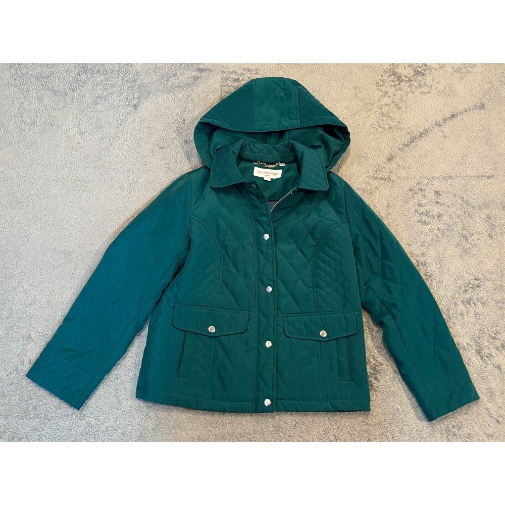 Breckenridge Quilted Jacket Womens PM Petite Teal Hooded Full Zip